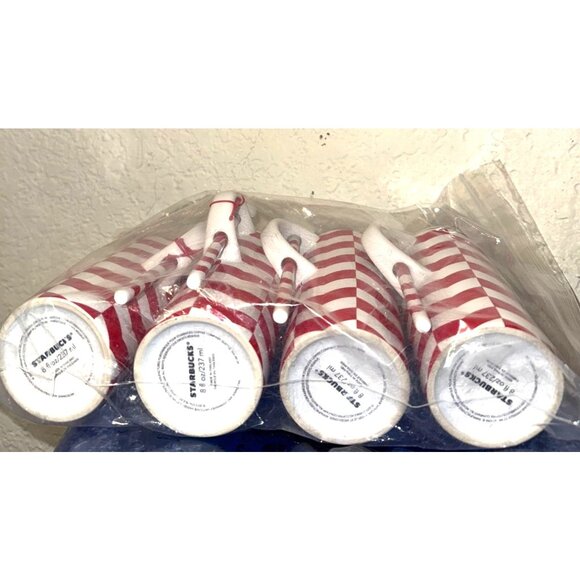 Starbucks Red & White Chevron Mug With Spoon 8 Fl Oz Ceramic Coffee Tea Cup Hand - Picture 7 of 7